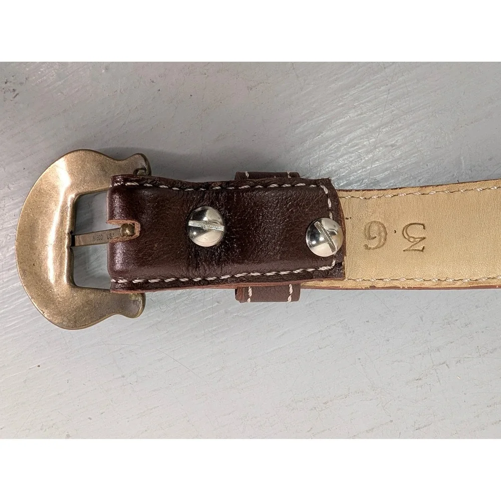 Angelica Leather Western Belt Diamond Inlay‎ Engraved Buckle Brown USA Size 36
